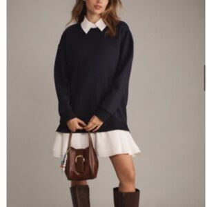 Anthropologie English factory Navy Dress with White Collar s small